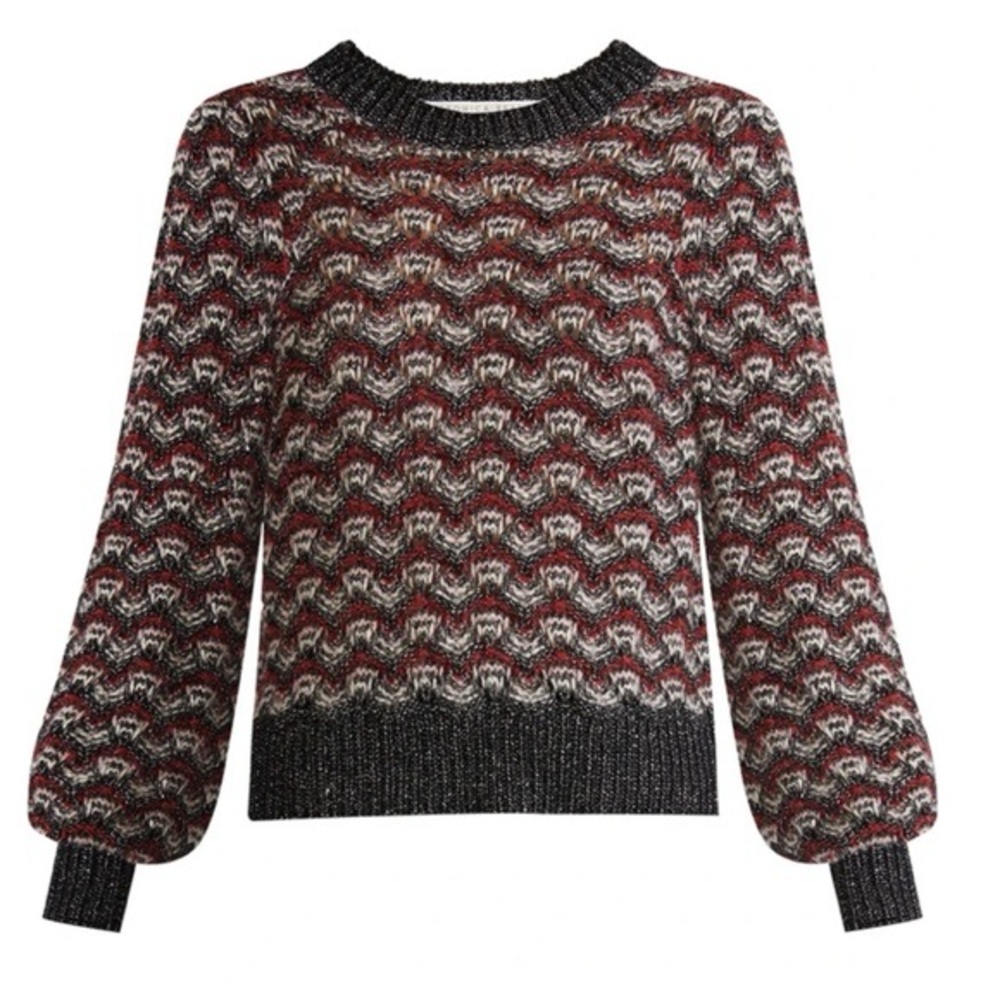 VERONICA BEARD Ruth Crew Neck Metallic Knit Pullover Sweater